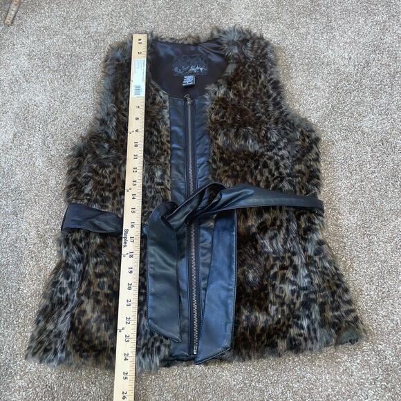 Daytrip vest faux fur full zip belted cheetah leopard animal print jacket SZ SM - Picture 6 of 10